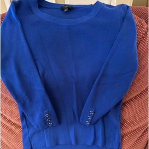 Talbots small petite royal blue sweater with 3/4 length sleeves and buttons